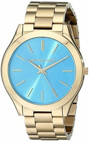 Michael Kors Slim Runway Blue Dial Gold Steel Strap Watch for Women - MK3265 Buy Now By Michael Kors