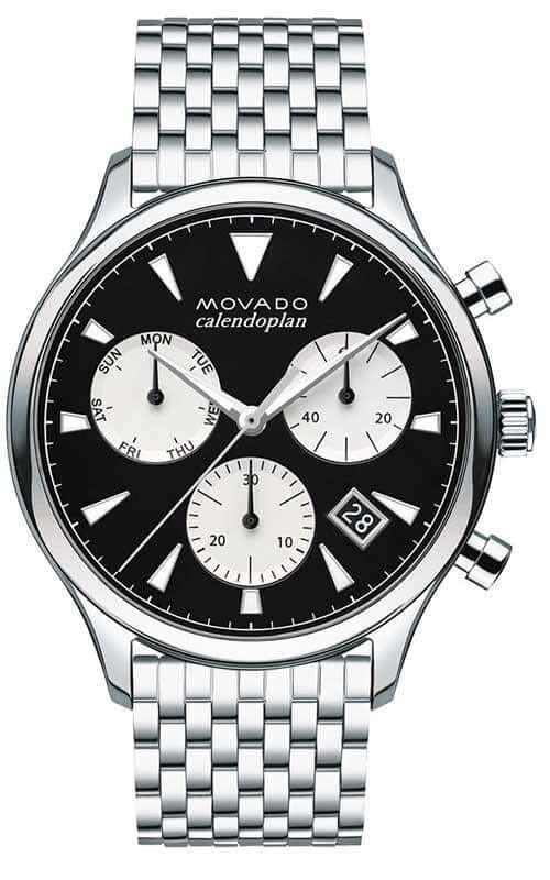 Movado Heritage Calendoplan Chronograph Black Dial Silver Steel Strap Watch for Men - 3650014 Buy Now By Movado