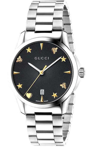 Gucci G Timeless Black Dial Silver Steel Strap Watch For Women - YA1264029 Buy Now By Gucci
