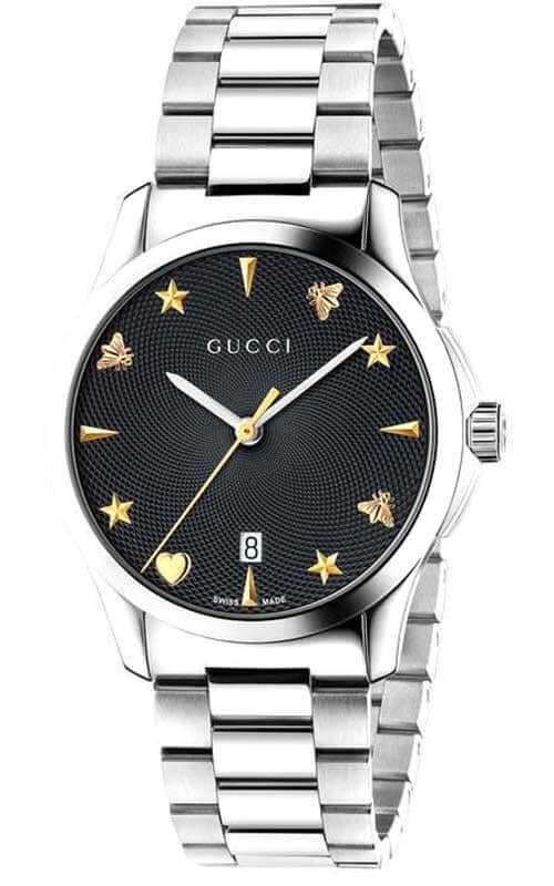Gucci G Timeless Black Dial Silver Steel Strap Watch For Women - YA1264029 Buy Now By Gucci