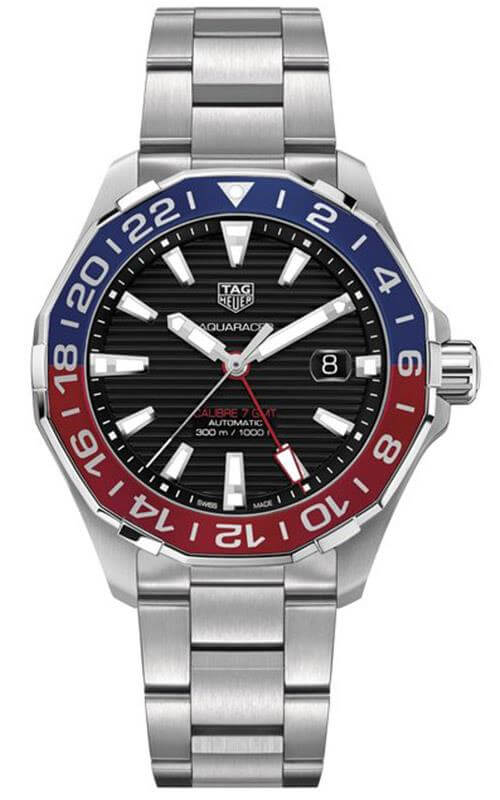 Tag Heuer Aquaracer GMT Caliber 7 Pepsi Black Dial Silver Steel Strap Watch for Men - WAY201F.BA0927 Buy Now By Tag Heuer