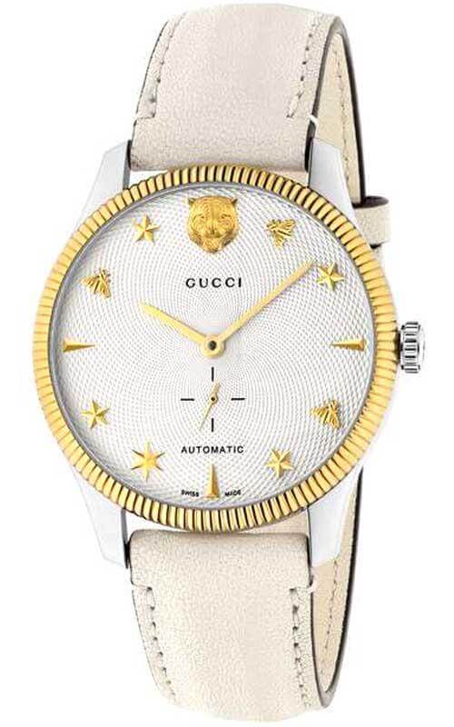 Gucci G Timeless Automatic Silver Dial Beige Leather Strap Watch For Men - YA126348 Buy Now By Gucci