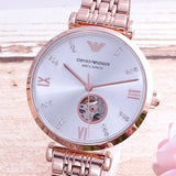 Emporio Armani Gianni T-Bar Silver Dial Rose Gold Steel Strap Watch For Women - AR60023 Buy Now By Emporio Armani