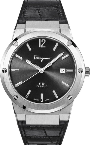 Salvatore Ferragamo F-80 Classic Black Dial Black Leather Strap Watch for Men - SFDT00219 Buy Now By Salvatore Ferragamo
