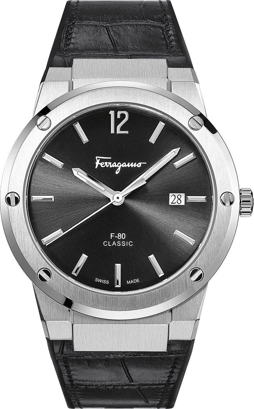 Salvatore Ferragamo F-80 Classic Black Dial Black Leather Strap Watch for Men - SFDT00219 Buy Now By Salvatore Ferragamo
