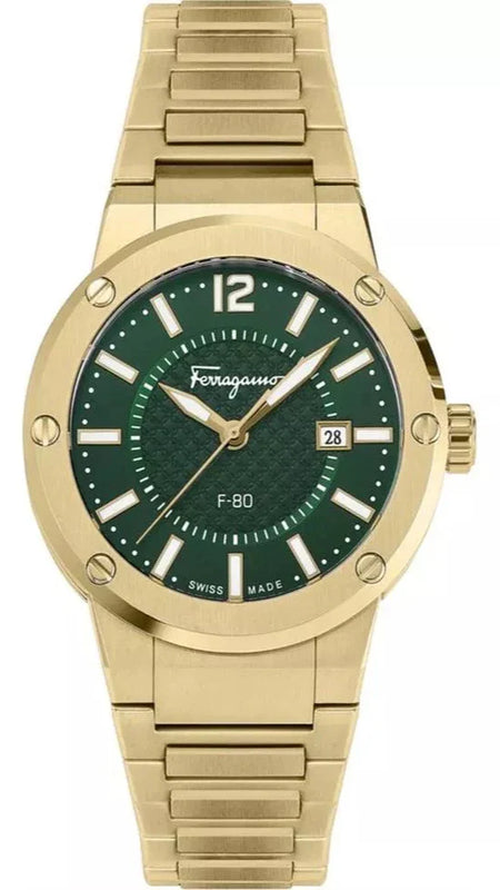 Salvatore Ferragamo F-80 Green Dial Gold Steel Strap Watch for Men - SFHY02921 Buy Now By Salvatore Ferragamo