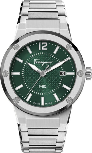 Salvatore Ferragamo F-80 Bracelet Green Dial Silver Steel Strap Watch For Men - SFHY00621 Buy Now By Salvatore Ferragamo