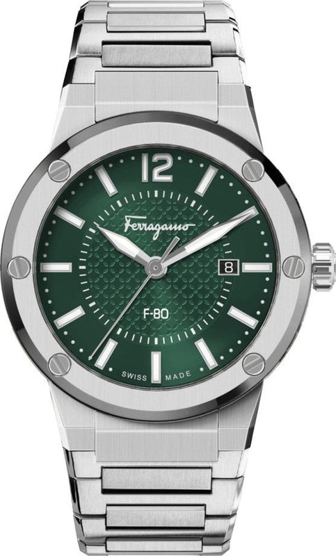 Salvatore Ferragamo F-80 Bracelet Green Dial Silver Steel Strap Watch For Men - SFHY00621 Buy Now By Salvatore Ferragamo