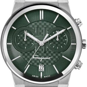 Salvatore Ferragamo Sapphire Chrono Green Dial Silver Steel Strap Watch for Men - SFME00421 Buy Now By Salvatore Ferragamo