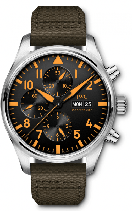 IWC Pilot's Watch Chronograph Black Dial Olive Green Calfskin Strap Watch for Men - IW377730 Buy Now By IWC