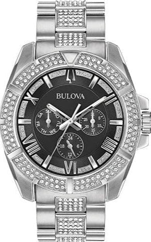 Bulova Crystal Collection Chronograph Black Dial Two Tone Steel Strap Watch for Men - 96C126 Buy Now By Bulova