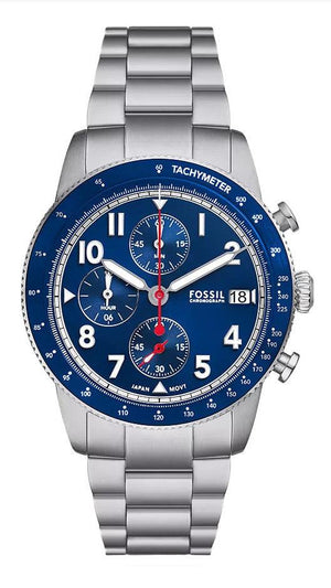 Fossil Sport Tourer Chronograph Blue Dial Silver Steel Strap Watch for Men - FS6047 Buy Now By Fossil