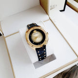 Versace Shadov Quartz Gold Dial Black Leather Strap Watch for Women - VEBM01118 Buy Now By Versace