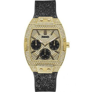 Guess Raven Diamonds Champagne Dial Black Rubber Strap Watch For Women - GW0105L2 Buy Now By Guess