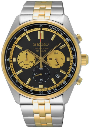 Seiko Sport Chronograph Black Dial Two Tone Steel Strap Watch for Men - SSB430P1 Authentic Buy Shop Now