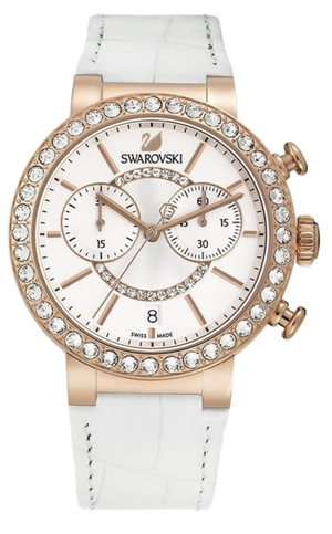 Swarovski Citra Sphere Chrono White Dial White Leather Strap Watch for Women - 5080602 Buy Now By Swarovski