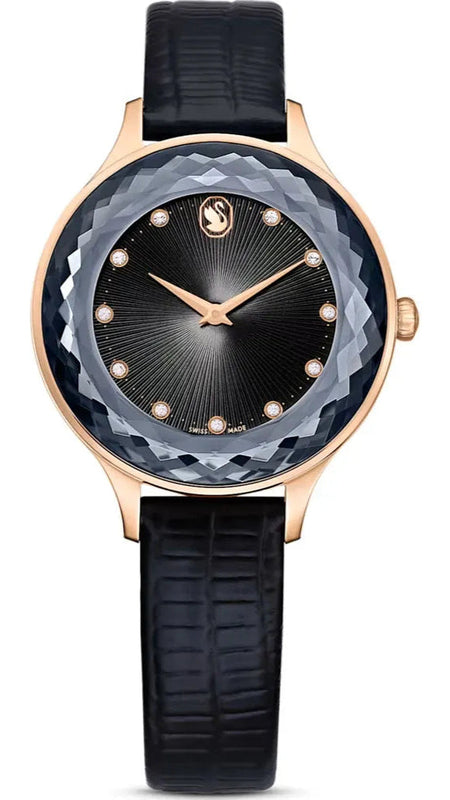 Swarovski Octea Nova Black Dial Black Leather Strap Watch for Women - 5650033 Buy Now By Swarovski