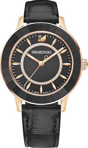 Swarovski Octea Lux Black Dial Black Leather Strap Watch for Women - 5414410 Buy Now By Swarovski