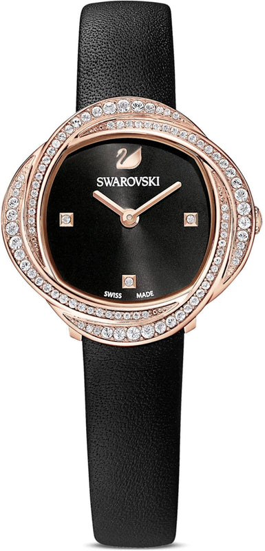 Swarovski Crystal Flower Black Dial Black Leather Strap Watch for Women - 5552421 Buy Now By Swarovski