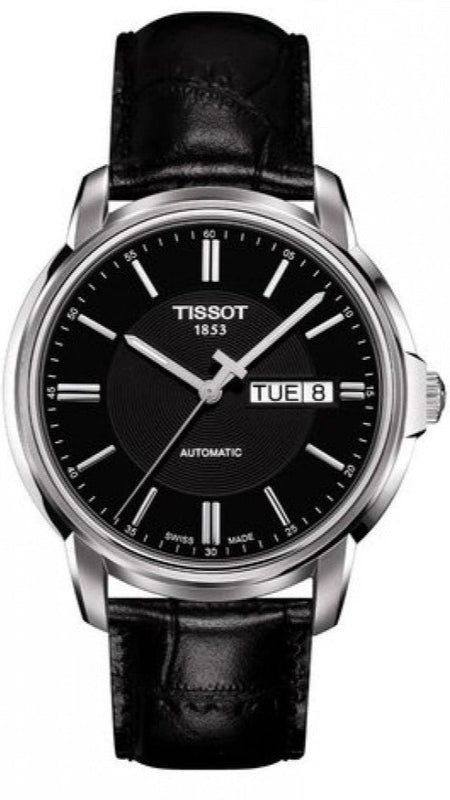 Tissot Automatics III Day Date Black Dial Black Leather Strap Watch For Men - T065.430.16.051.00 Buy Now By Tissot