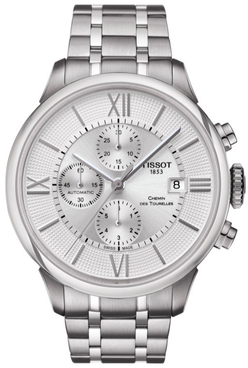 Tissot Chemin des Tourelles Automatic Chronograph White Dial Silver Steel Strap Watch for Men - T099.427.11.038.00 Buy Now By Tissot