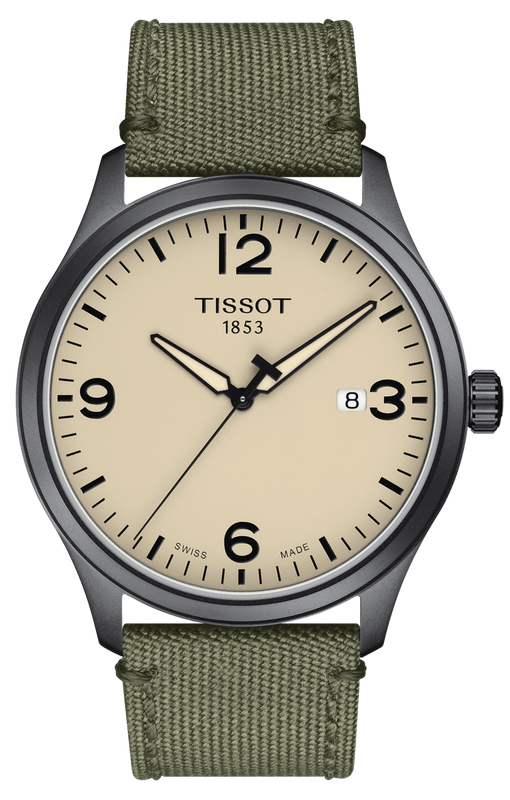 Tissot T Sport Chrono XL Beige Dial Khakhi Green Nylon Strap Watch for Men - T116.617.33.267.00 Buy Now By Tissot