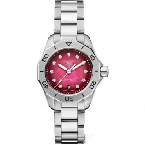 Tag Heuer Aquaracer Professional 200 Automatic Diamond Ruby Red Dial Silver Steel Strap Watch for Women - WBP2414.BA0622 Buy Now By Tag Heuer