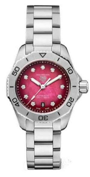 Tag Heuer Aquaracer Professional 200 Automatic Diamond Ruby Red Dial Silver Steel Strap Watch for Women - WBP2414.BA0622 Buy Now By Tag Heuer
