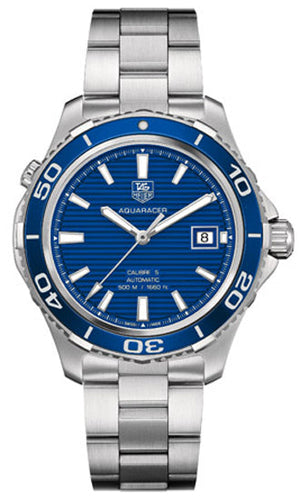 Tag Heuer Aquaracer Calibre 5 Automatic Blue Dial Silver Steel Strap Watch for Men - WAK2111.BA0830 Buy Now By Tag Heuer