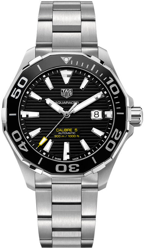 Tag Heuer Aquaracer Caliber 5 Black Dial Silver Steel Strap Watch for Men - WAY201A .BA0927 Buy Now By Tag Heuer