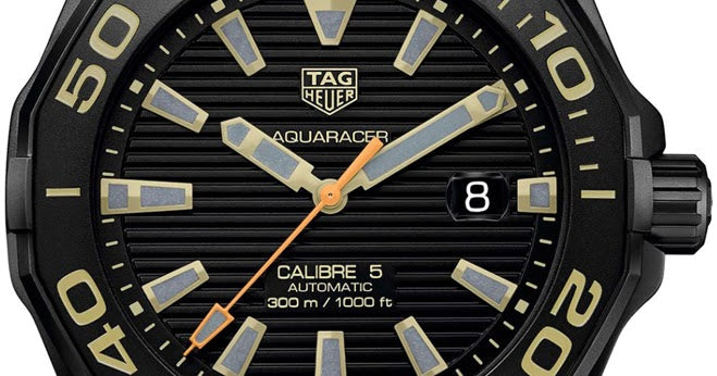 Tag Heuer Aquaracer 300 Calibre 5 Automatic Black Dial Brown Nylon Strap Watch for Men - WAY208C.FC6383 Buy Now By Tag Heuer