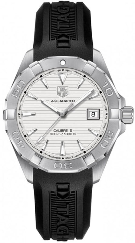 Tag Heuer Aquaracer Caliber 5 White Dial Black Rubber Strap Watch for Men - WAY2111.FT8021 Buy Now By Tag Heuer