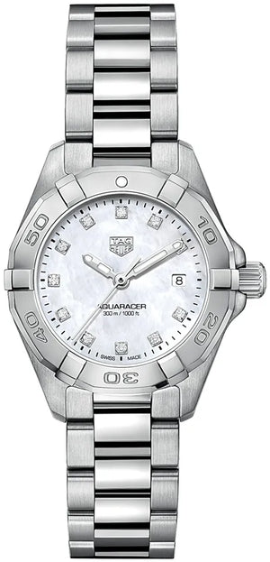 Tag Heuer Aquaracer Diamonds Mother of Pearl Dial Silver Steel Strap Watch for Women - WBD1414.BA0741 Buy Now By Tag Heuer