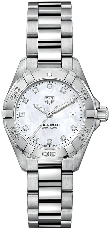 Tag Heuer Aquaracer Diamonds Mother of Pearl Dial Silver Steel Strap Watch for Women - WBD1414.BA0741 Buy Now By Tag Heuer
