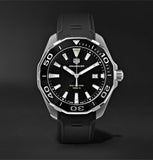 Tag Heuer Aquaracer Quartz Black Dial Black Rubber Strap Watch for Men - WAY101A.FT6141 Buy Now By Tag Heuer