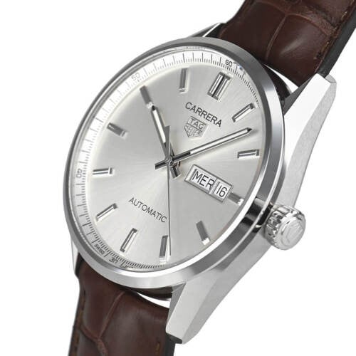 Tag Heuer Carrera Day Date Silver Dial Brown Leather Strap Watch for Men - WBN2011.FC6484 Buy Now By Tag Heuer
