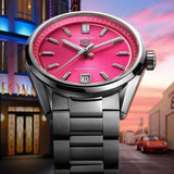 Tag Heuer Carrera Date Automatic 18K Pink Dial Silver Steel Strap Watch for Women - WBN2313.BA0001 Buy Now By Tag Heuer