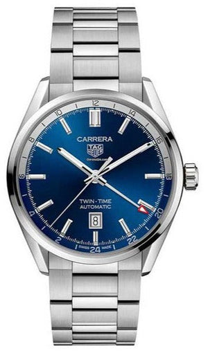 Tag Heuer Carrera Twin Time Blue Dial Silver Steel Strap Watch for Men - WBN201A.BA0640 Buy Now By Tag Heuer