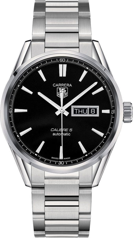 Tag Heuer Carrera Calibre 5 Automatic Black Dial Silver Steel Strap Watch for Men - WAR201A.BA0723 Buy Now By Tag Heuer