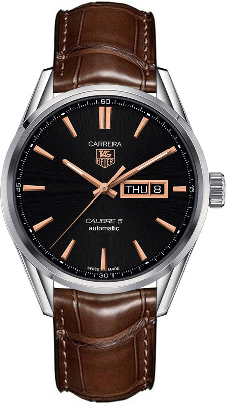 Tag Heuer Carrera Automatic Black Dial Brown Leather Strap Watch for Men - WAR201C.FC6291 Buy Now By Tag Heuer