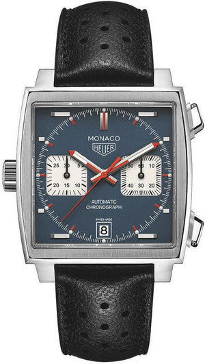 Tag Heuer Monaco Automatic Chronograph Blue Dial Black Leather Strap Watch for Men - CAW211P.FC6356 Buy Now By Tag Heuer