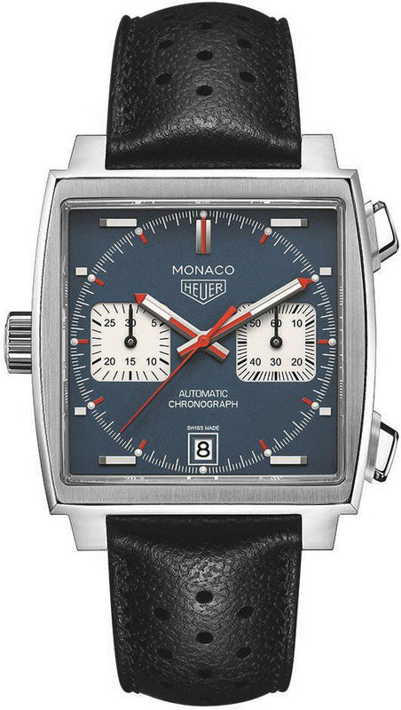 Tag Heuer Monaco Automatic Chronograph Blue Dial Black Leather Strap Watch for Men - CAW211P.FC6356 Buy Now By Tag Heuer