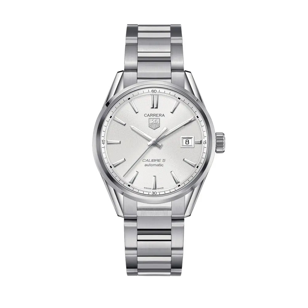 Tag Heuer Carrera Automatic Caliber 5 White Dial Silver Steel Strap Watch for Men - WAR211B.BA0782 Buy Now By Tag Heuer