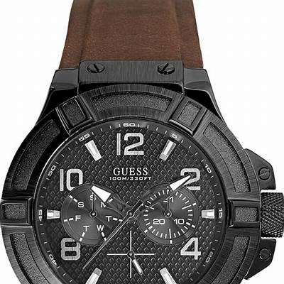 Guess Rigor Analog Black Dial Brown Leather Strap Watch For Men - W0040G8 Buy Now By Guess