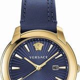 Versace V-Urban Quartz Blue Dial Blue Leather Strap Watch for Men - VELQ00319 Buy Now By Versace