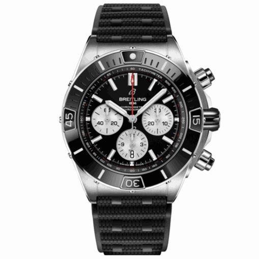 Breitling Super Chronomat B01 44 Black Dial Black Rubber Strap Watch for Men - AB0136251B1S1 Buy Now By Breitling