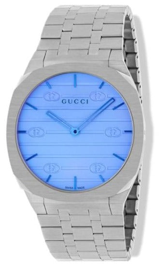 Gucci 25H Quartz Blue Dial Silver Steel Strap Unisex Watch - YA163408 Buy Now By Gucci