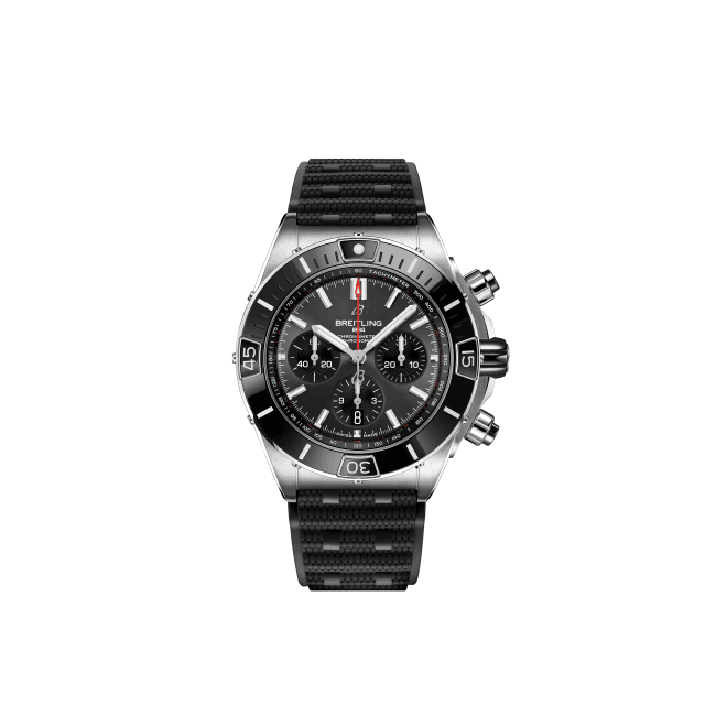 Breitling Super Chronomat B01 44 Black Dial Black Rubber Strap Watch for Men - AB0136251B2S1 Buy Now By Breitling