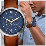 Fossil Neutra Chronograph Blue Dial Brown Leather Strap Watch for Men - FS5453 Buy Now By Fossil