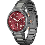 Hugo Boss One Chronograph Red Dial Grey Steel Strap Watch For Men - 1514000 Buy Now By Hugo Boss